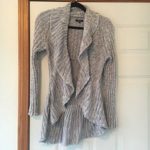 Petite small Cardigan gray grey ruffle Sweater